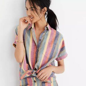 Madewell Short-Sleeve Tie-Front Shirt in Rainbow Stripe